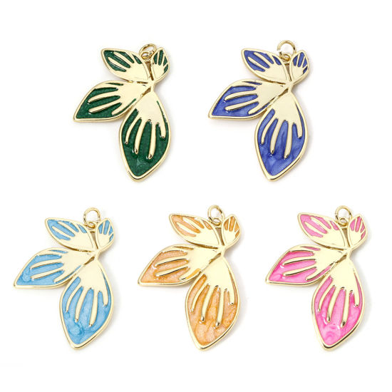 Picture of Eco-friendly Brass Pendants 18K Real Gold Plated Pearlized Petaline Enamel 3.6cm x 2.4cm