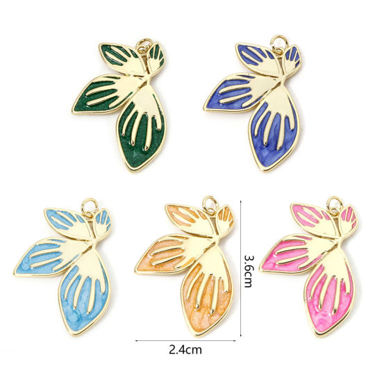 Picture of Eco-friendly Brass Pendants 18K Real Gold Plated Pearlized Petaline Enamel 3.6cm x 2.4cm