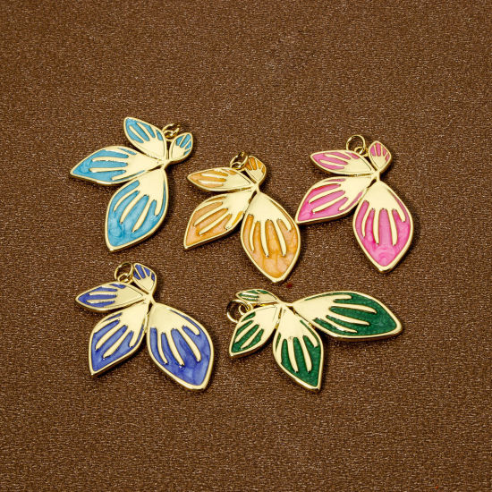 Picture of Eco-friendly Brass Pendants 18K Real Gold Plated Pearlized Petaline Enamel 3.6cm x 2.4cm