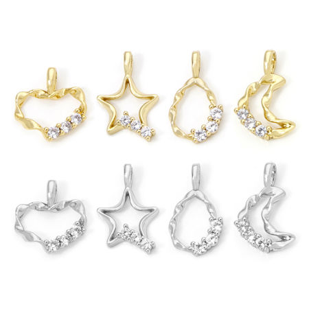Eco-friendly Brass Charms Real Gold Plated Clear Cubic Zirconia