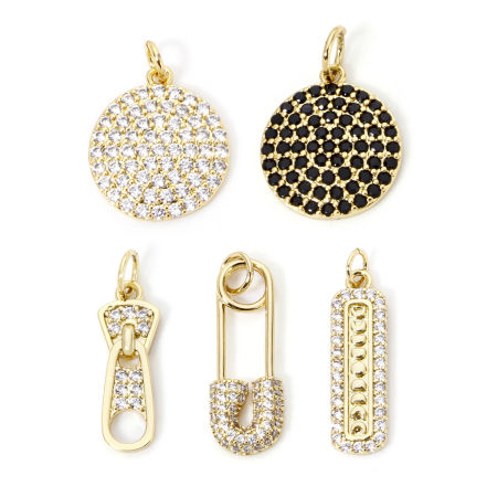 Eco-friendly Brass Micro Pave Charms 18K Real Gold Plated Clear Cubic Zirconia 20mm x 15mm