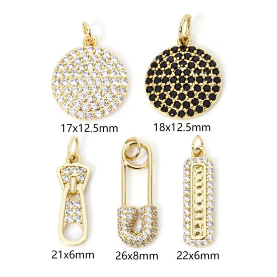 Picture of Eco-friendly Brass Micro Pave Charms 18K Real Gold Plated Clear Cubic Zirconia 20mm x 15mm