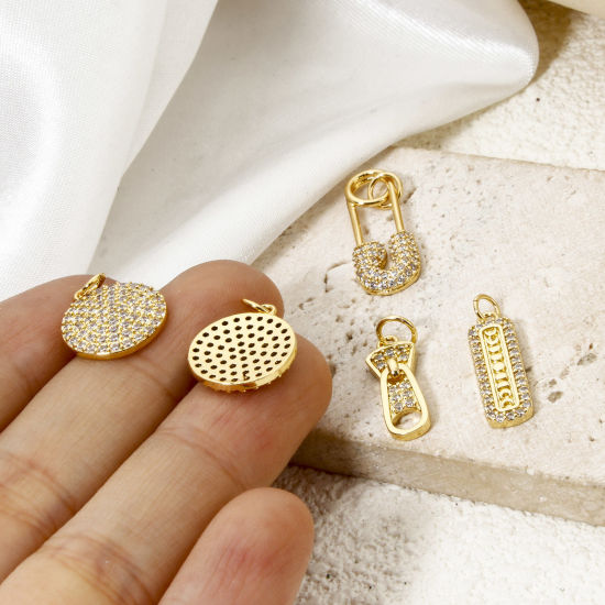 Picture of Eco-friendly Brass Micro Pave Charms 18K Real Gold Plated Clear Cubic Zirconia 20mm x 15mm