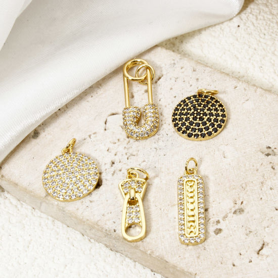 Picture of Eco-friendly Brass Micro Pave Charms 18K Real Gold Plated Clear Cubic Zirconia 20mm x 15mm