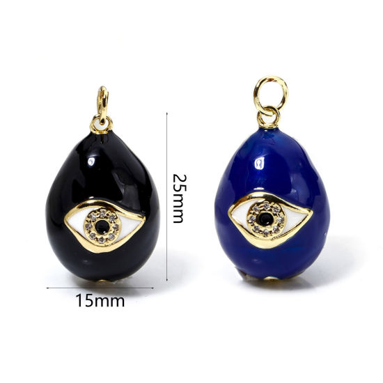 Picture of Eco-friendly Brass Religious Charms 18K Real Gold Plated Egg Evil Eye Enamel 25mm x 15mm