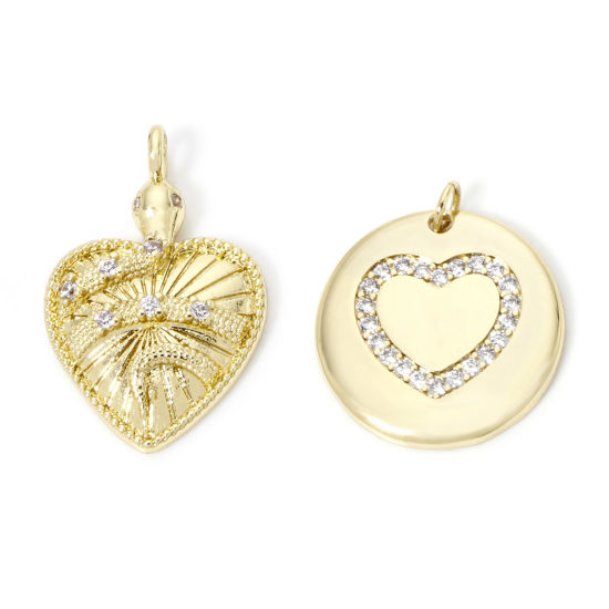 Picture of Eco-friendly Brass Valentine's Day Charms 18K Real Gold Plated Heart Micro Pave Clear Cubic Zirconia