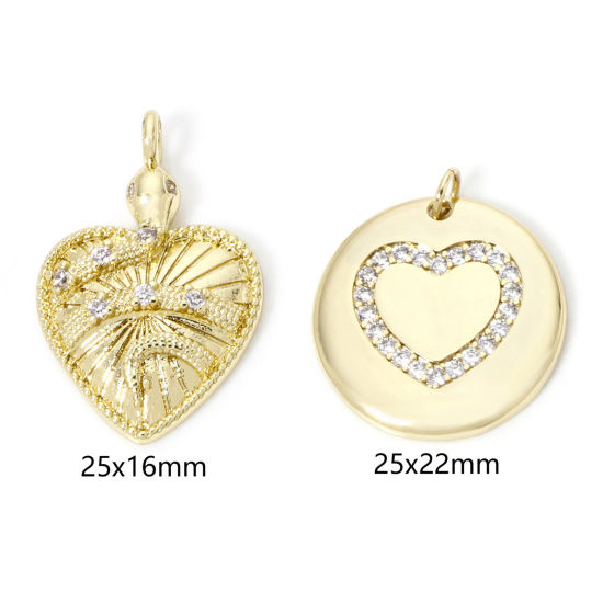 Picture of Eco-friendly Brass Valentine's Day Charms 18K Real Gold Plated Heart Micro Pave Clear Cubic Zirconia