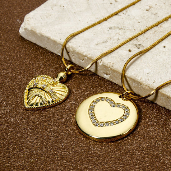 Picture of Eco-friendly Brass Valentine's Day Charms 18K Real Gold Plated Heart Micro Pave Clear Cubic Zirconia