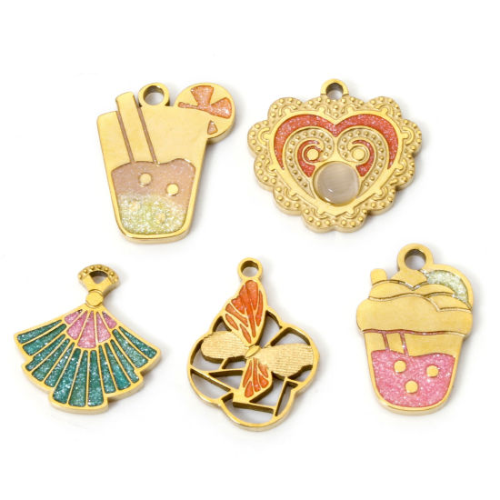 Picture of Vacuum Plating 304 Stainless Steel Charms 18K Gold Plated Glitter