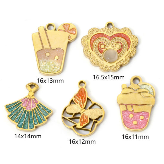 Picture of Vacuum Plating 304 Stainless Steel Charms 18K Gold Plated Glitter