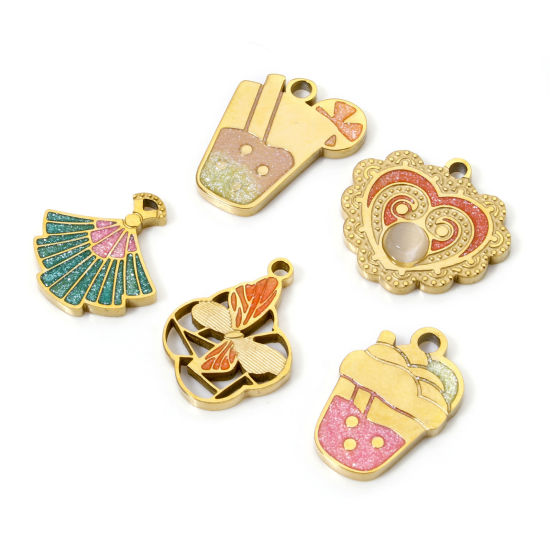 Picture of Vacuum Plating 304 Stainless Steel Charms 18K Gold Plated Glitter