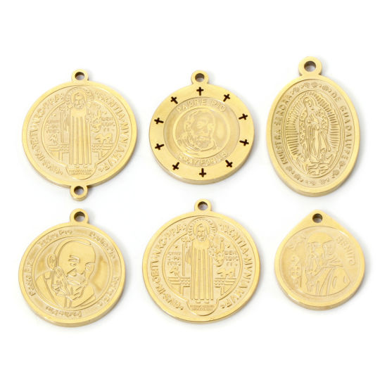 Picture of Vacuum Plating 304 Stainless Steel Charms 18K Gold Plated Geometric St. Benedict Medal