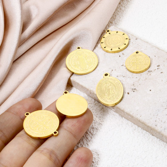 Picture of Vacuum Plating 304 Stainless Steel Charms 18K Gold Plated Geometric St. Benedict Medal