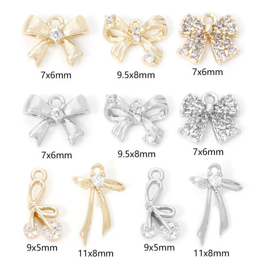 Picture of Eco-friendly Brass Clothes Charms Real Gold Plated Bowknot Clear Cubic Zirconia