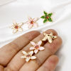 Picture of Eco-friendly Brass Charms 18K Real Gold Plated Flower Enamel Orange-red Cubic Zirconia 18mm x 16mm