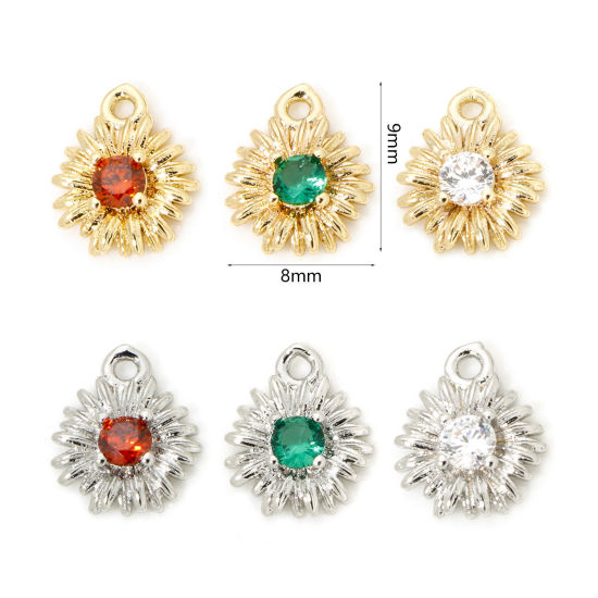 Immagine di 5 Pz Ecologico Ottone Ciondoli Fiore Margherita Vero Oro Placcato 9mm x 8mm