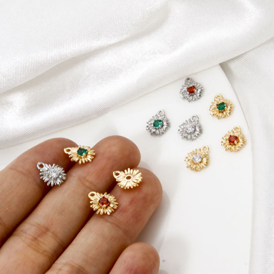 Immagine di 5 Pz Ecologico Ottone Ciondoli Fiore Margherita Vero Oro Placcato 9mm x 8mm