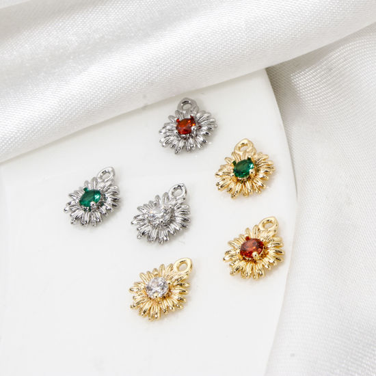 Immagine di 5 Pz Ecologico Ottone Ciondoli Fiore Margherita Vero Oro Placcato 9mm x 8mm