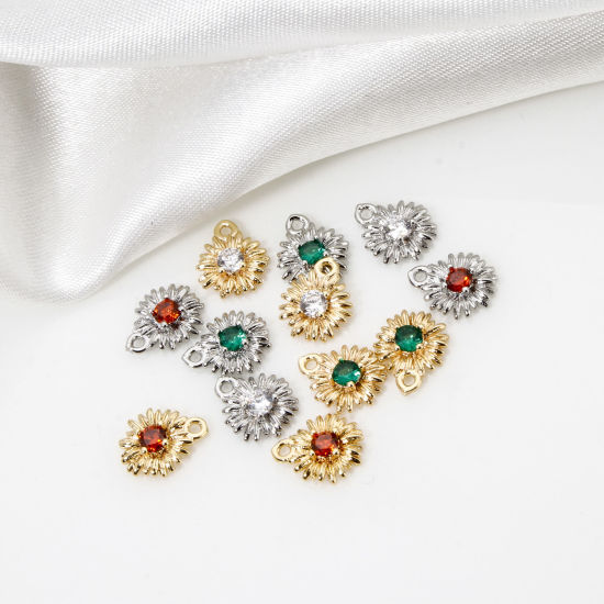 Immagine di 5 Pz Ecologico Ottone Ciondoli Fiore Margherita Vero Oro Placcato 9mm x 8mm