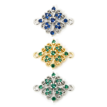 Image de 2 Pcs Connecteurs Pendentifs Breloques Style Royal en Laiton Respectueux de la Nature Losange Dentelle Plaqué Or Véritable Creux 16mm x 13mm