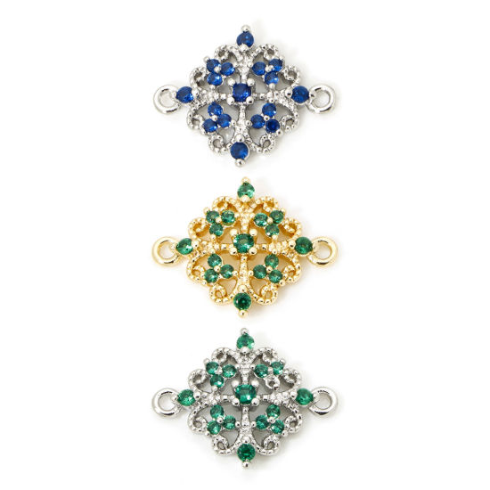 Immagine di 2 Pz Ecologico Ottone Stile del Carattere della Corte Reale Pendenti Charms Connettori Accessori Rombo Pizzo Disegno Vero Oro Placcato Filigrana 16mm x 13mm