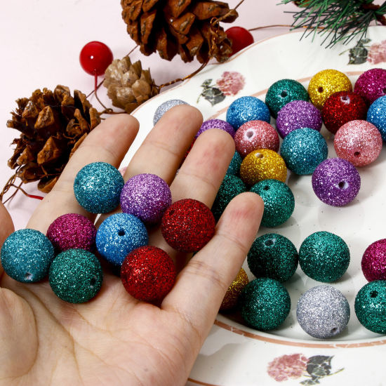 Image de 10 Pcs Perles pour DIY Fabrication de Bijoux en Acrylique Noël Multicolore Rond Brillant Paillettes Env. 16mm Dia