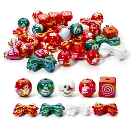 Acrylic Christmas Beads For DIY Jewelry Making At Random Mixed Color Bowknot Round