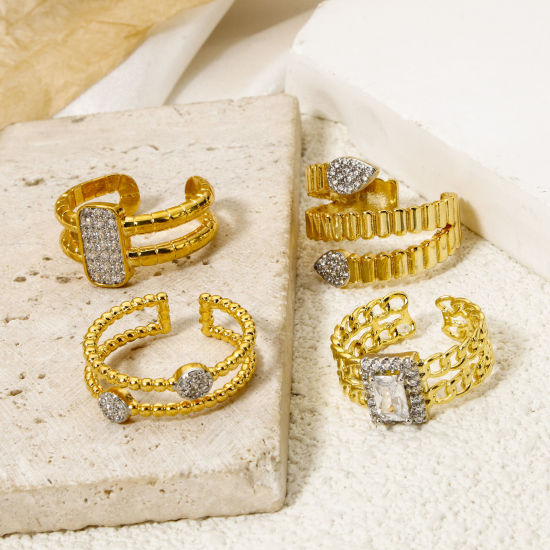 Picture of Eco-friendly Ins Style Stylish 18K Real Gold Plated & Real Platinum Plated Brass Open Micro Pave Rings For Women