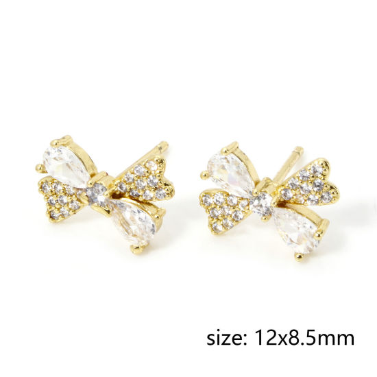 Image de 1 Paire Boucles d'Oreilles Puces Élégant en Laiton Respectueux de la Nature Sucré & Mignon Nœuds Papillon Micro Pave Pour Femmes 12mm x 8.5mm