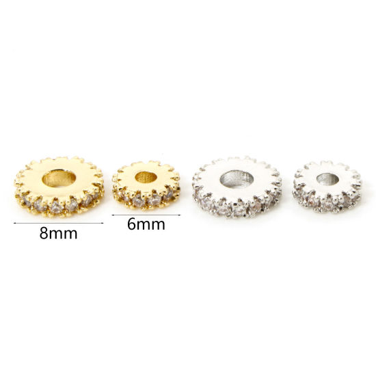 Picture of Brass Spacer Beads For DIY Bracelet Jewelry Making Findings Multicolor Flat Round Gear Clear Cubic Zirconia