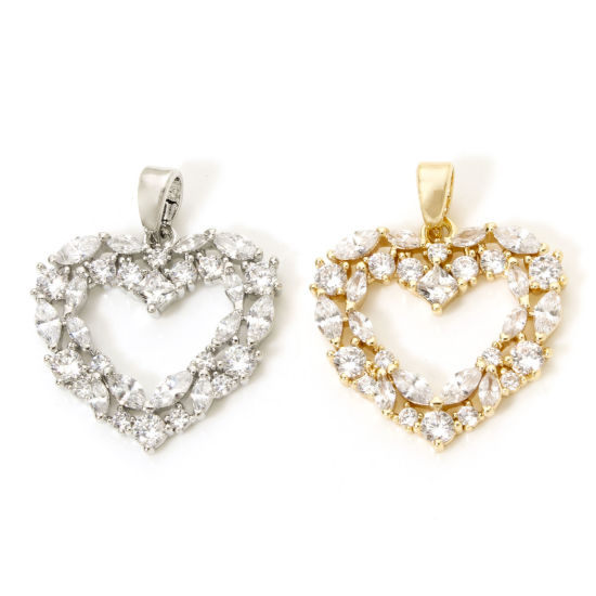 Immagine di 1 Pz Ottone San Valentino Ciondoli Cuore Multicolore Filigrana Trasparente Cubic Zirconiae 24mm x 19.5mm