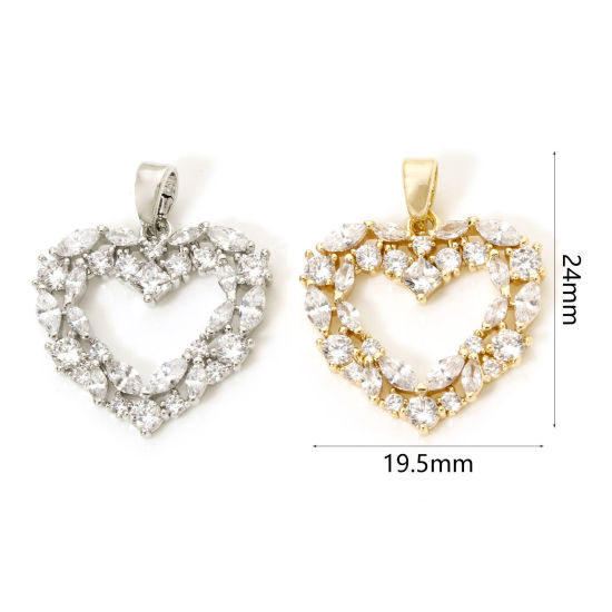 Immagine di 1 Pz Ottone San Valentino Ciondoli Cuore Multicolore Filigrana Trasparente Cubic Zirconiae 24mm x 19.5mm
