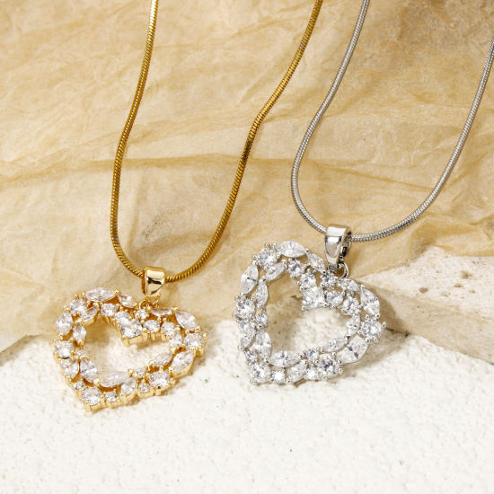 Immagine di 1 Pz Ottone San Valentino Ciondoli Cuore Multicolore Filigrana Trasparente Cubic Zirconiae 24mm x 19.5mm