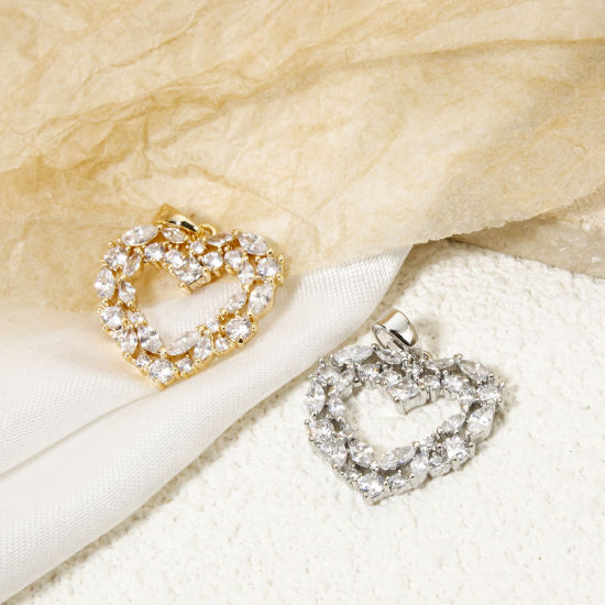 Immagine di 1 Pz Ottone San Valentino Ciondoli Cuore Multicolore Filigrana Trasparente Cubic Zirconiae 24mm x 19.5mm