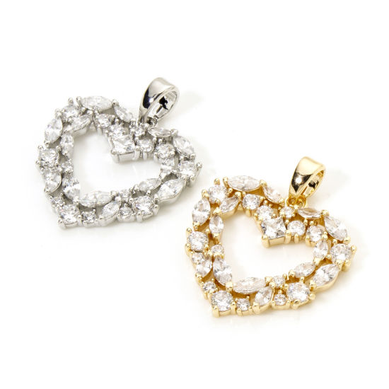 Immagine di 1 Pz Ottone San Valentino Ciondoli Cuore Multicolore Filigrana Trasparente Cubic Zirconiae 24mm x 19.5mm