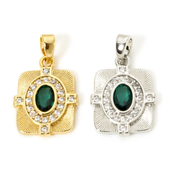 Immagine di 2 Pz Ottone Retrò Ciondoli Pendenti Rettangolo Multicolore Struttura Micro Spianare Trasparente Cubic Zirconiae 22mm x 13mm