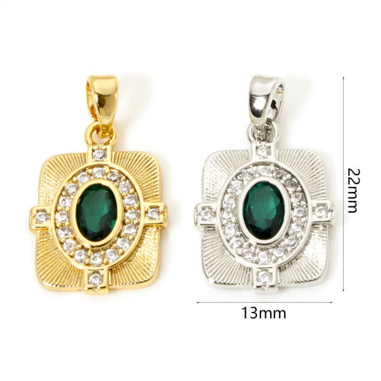 Immagine di 2 Pz Ottone Retrò Ciondoli Pendenti Rettangolo Multicolore Struttura Micro Spianare Trasparente Cubic Zirconiae 22mm x 13mm