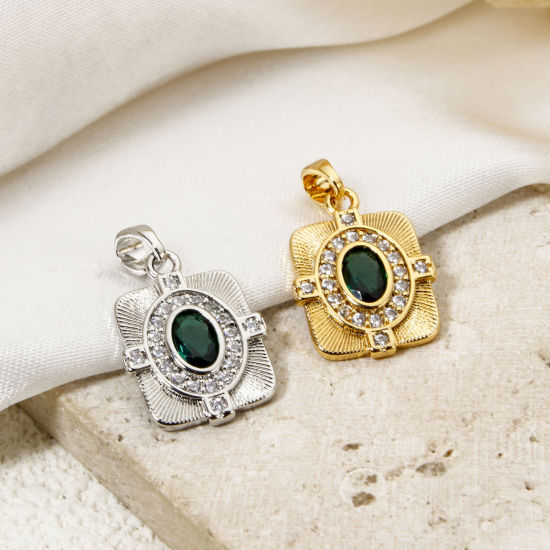 Immagine di 2 Pz Ottone Retrò Ciondoli Pendenti Rettangolo Multicolore Struttura Micro Spianare Trasparente Cubic Zirconiae 22mm x 13mm
