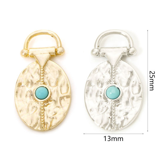 Picture of Brass Boho Chic Bohemia Charms Multicolor Irregular Texture With Resin Cabochons Imitation Turquoise 25mm x 13mm