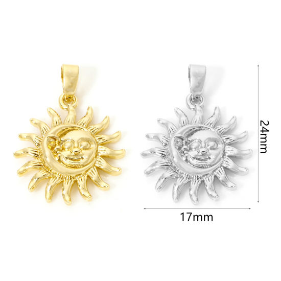 Image de 2 Pcs Pendentif Breloque Galaxie en Laiton Demi Lune Multicolore Soleil avec Visage 24mm x 17mm