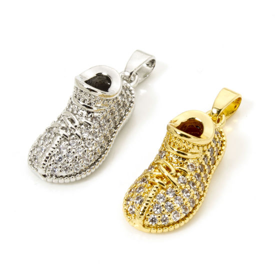 Picture of Brass Micro Pave Charm Pendant Multicolor Shoes 3D Clear Cubic Zirconia 26mm x 9mm