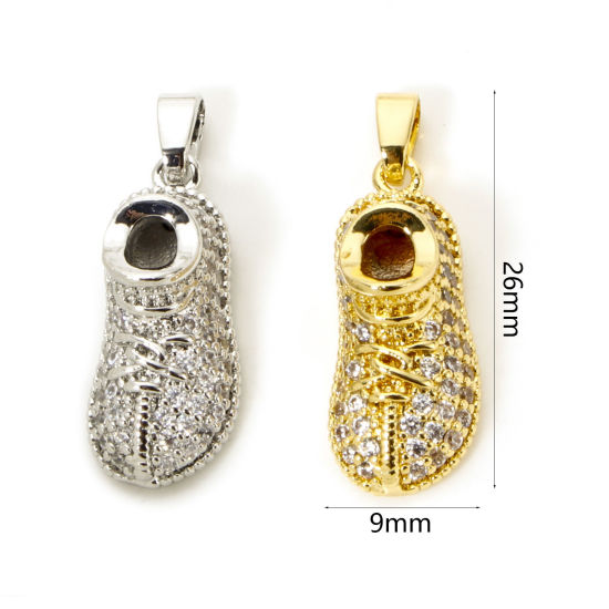 Picture of Brass Micro Pave Charm Pendant Multicolor Shoes 3D Clear Cubic Zirconia 26mm x 9mm