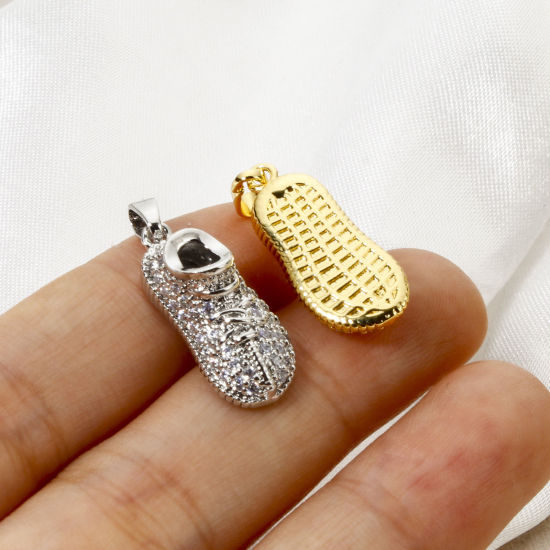 Picture of Brass Micro Pave Charm Pendant Multicolor Shoes 3D Clear Cubic Zirconia 26mm x 9mm