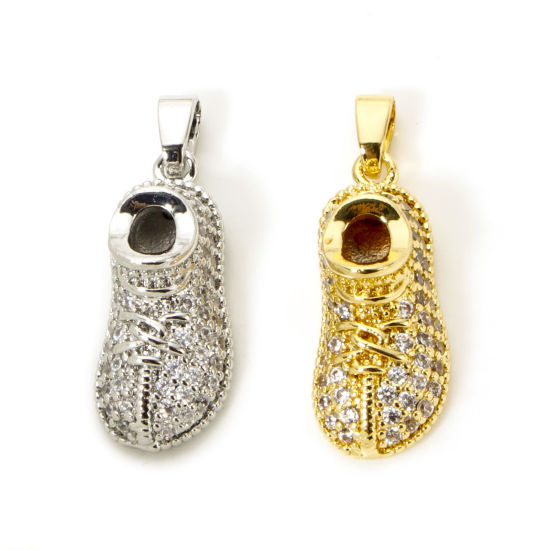 Picture of Brass Micro Pave Charm Pendant Multicolor Shoes 3D Clear Cubic Zirconia 26mm x 9mm