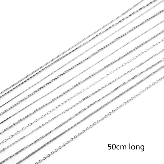 Picture of 304 Stainless Steel Necklace For DIY Jewelry Making Silver Tone Swipeable 50cm(19.7") long