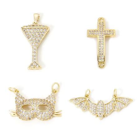 Eco-friendly Brass Micro Pave Charm Pendant 18K Real Gold Plated Clear Cubic Zirconia