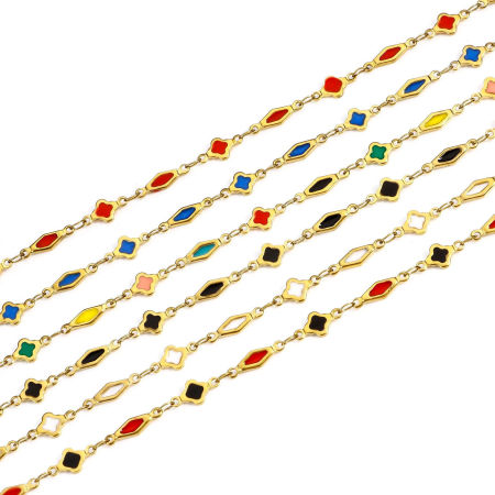 10 メートル 真空メッキ 304ステンレス鋼 ハンドメイド手作りリンクチェーン手作り DIY ジュエリーアクセサリー作りのパーツ 幾何学 金メッキ 両面エナメル 6mm、