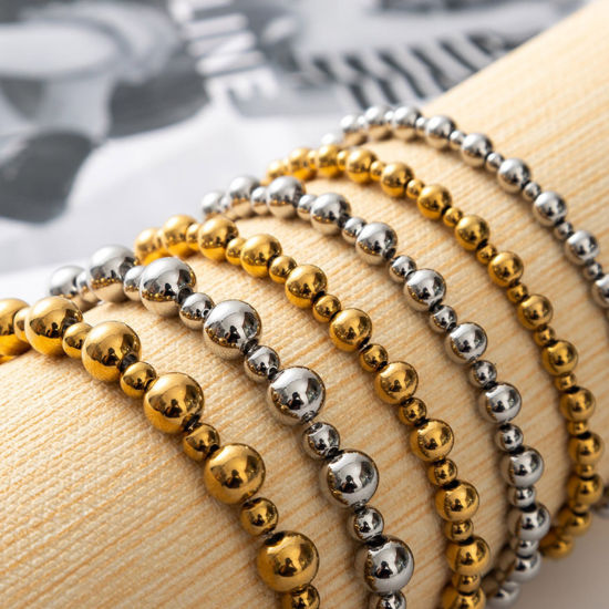 Imagen de 1 Unidad 304 Acero Inoxidable Dainty Bracelets Delicate Bracelets Beaded Bracelet Ronda Elástico 18cm longitud