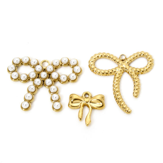 Picture of Eco-friendly Vacuum Plating 304 Stainless Steel Clothes Charms 18K Real Gold Plated Bowknot