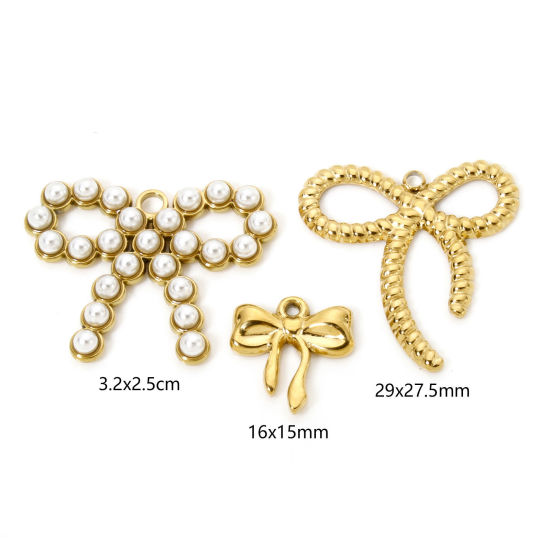 Picture of Eco-friendly Vacuum Plating 304 Stainless Steel Clothes Charms 18K Real Gold Plated Bowknot